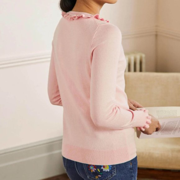 Boden Top Frill Henley Milkshake US 4 Pink Soft Cotton Wool Knit Ruffle Buttons - Picture 9 of 12